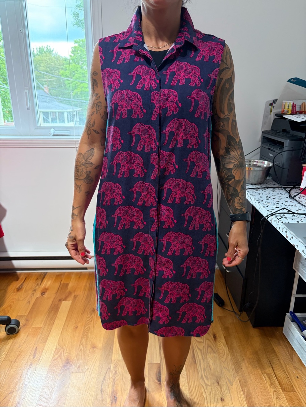 Hatley Navy Dress with Pink Elephant Design